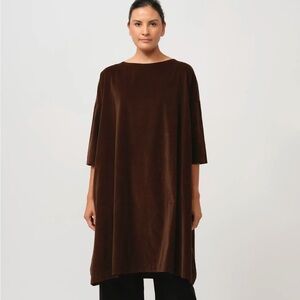 NWT Album Di Famiglia Cotton Boatneck Velvet Dress in Coffee Brown Italy XS